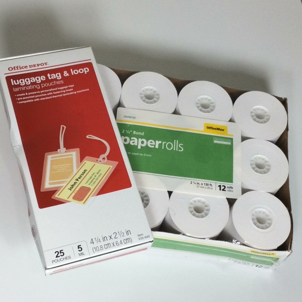 12 Paper Rolls & 25 Luggage Tag Laminating Pouches
